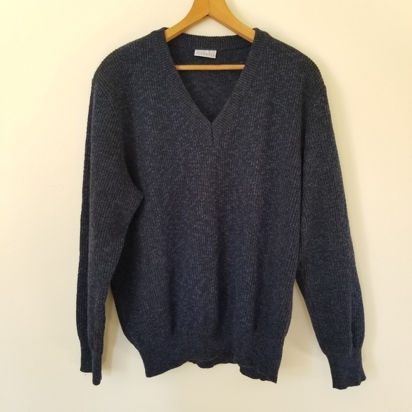 Vintage Ferretti Alpaca Blend Wool V-Neck Pullover Sweater Heathered Navy Size M - Picture 6 of 7